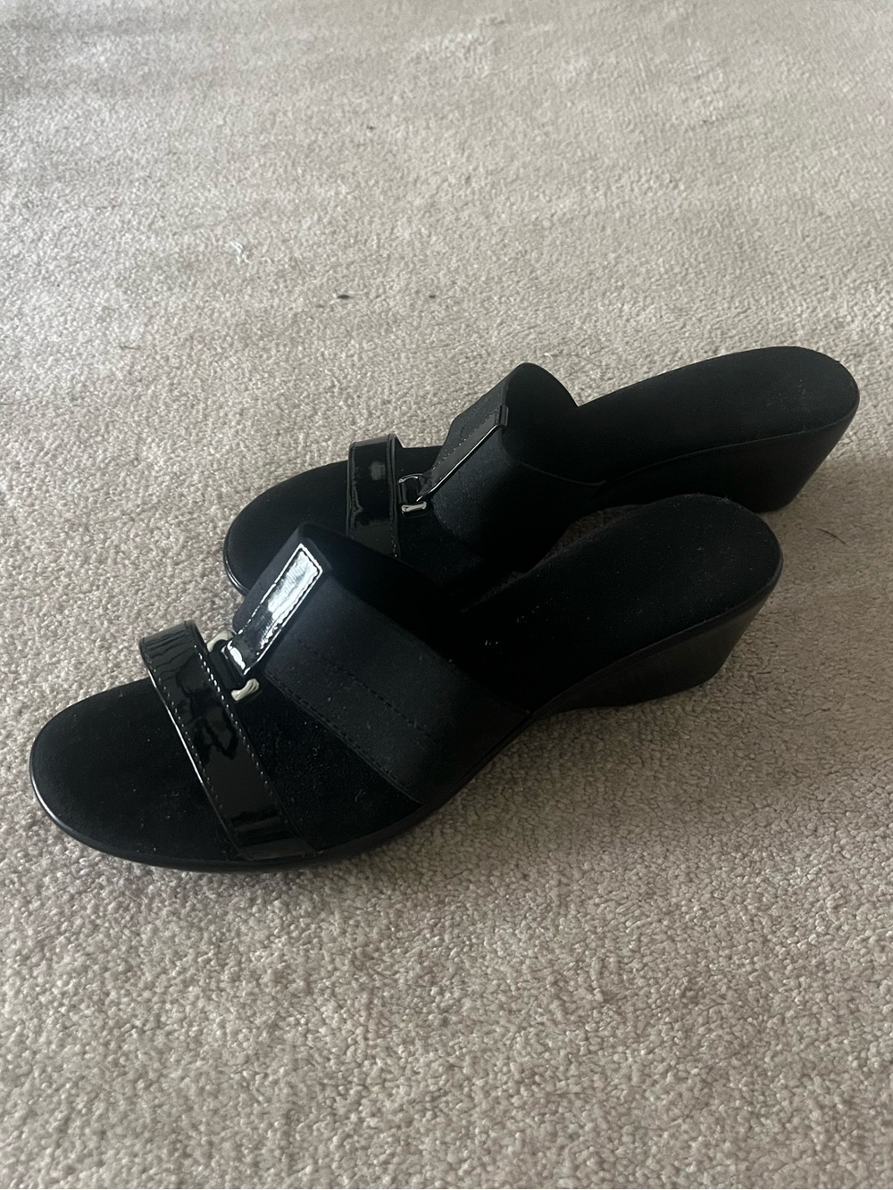 Women's Black Wedge Slide Sandals